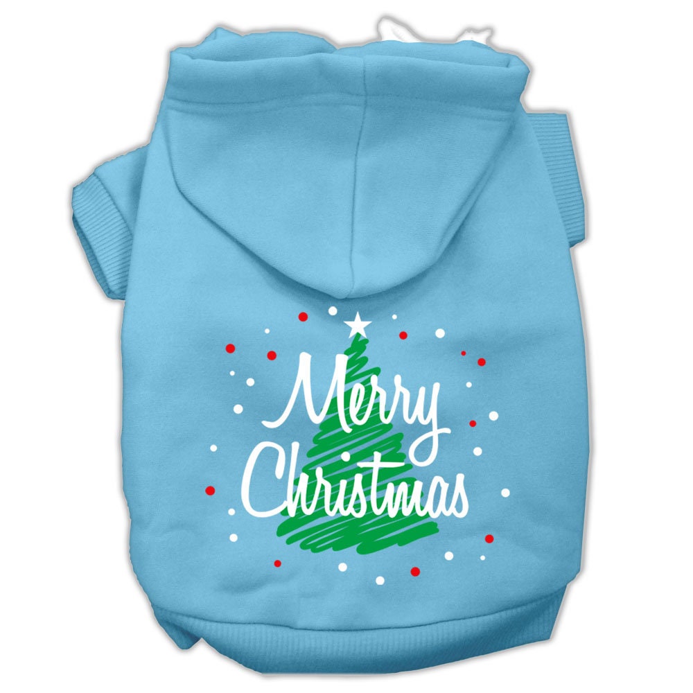 A cozy Christmas hoodie for dogs and cats, featuring a screen-printed 'Scribble Merry Christmas' design, perfect for festive occasions.