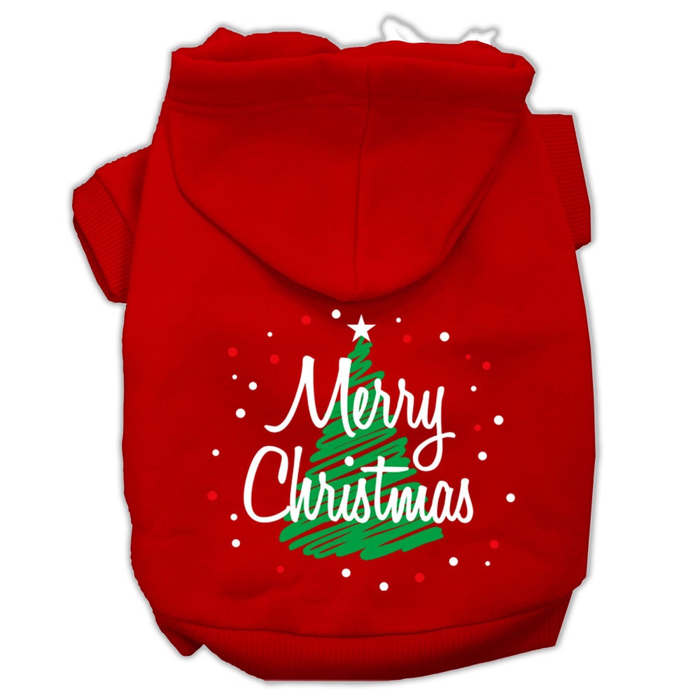 A cozy Christmas hoodie for dogs and cats, featuring a screen-printed 'Scribble Merry Christmas' design, perfect for festive occasions.