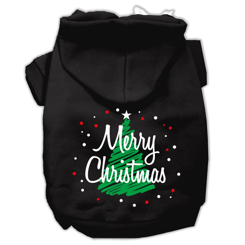 A cozy Christmas hoodie for dogs and cats, featuring a screen-printed 'Scribble Merry Christmas' design, perfect for festive occasions.