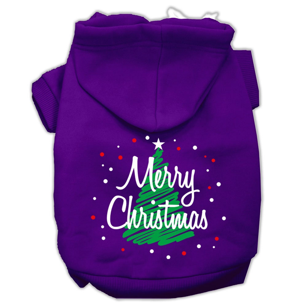 A cozy Christmas hoodie for dogs and cats, featuring a screen-printed 'Scribble Merry Christmas' design, perfect for festive occasions.