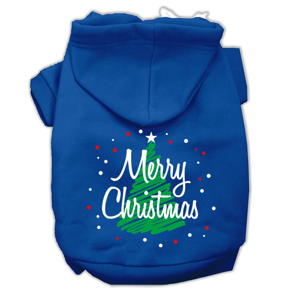 A cozy Christmas hoodie for dogs and cats, featuring a screen-printed 'Scribble Merry Christmas' design, perfect for festive occasions.