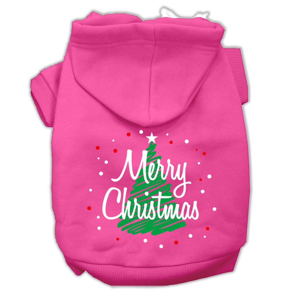 A cozy Christmas hoodie for dogs and cats, featuring a screen-printed 'Scribble Merry Christmas' design, perfect for festive occasions.