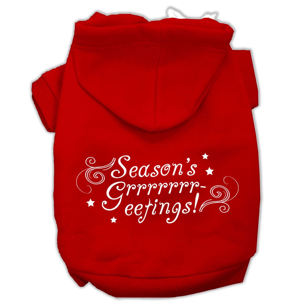 A cozy Christmas hoodie for dogs and cats, featuring a festive 'Season's Greetings' print, perfect for holiday celebrations.