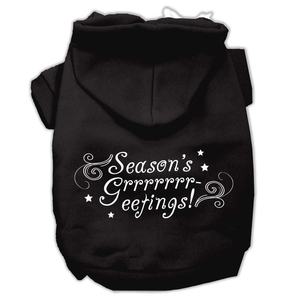 A cozy Christmas hoodie for dogs and cats, featuring a festive 'Season's Greetings' print, perfect for holiday celebrations.
