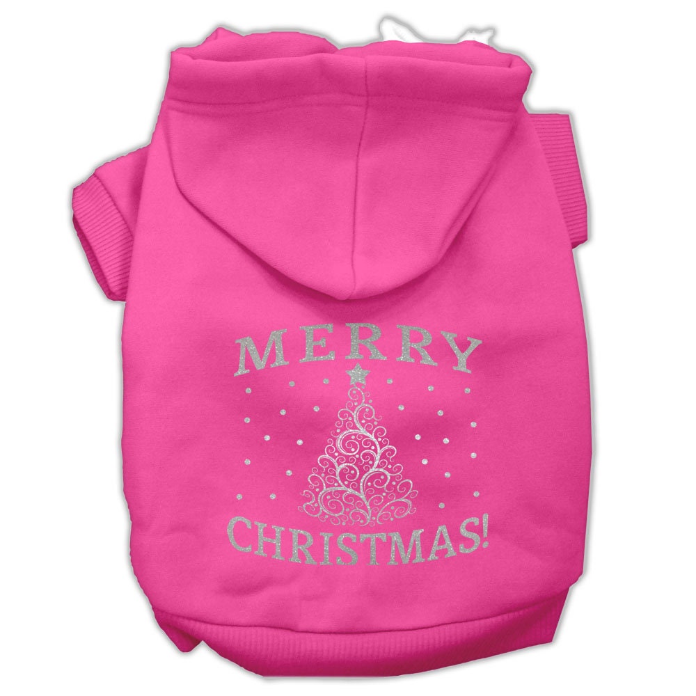 A cozy Christmas hoodie for dogs and cats featuring a shimmering Christmas tree design, perfect for festive occasions.