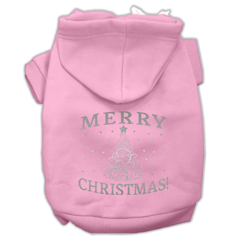 A cozy Christmas hoodie for dogs and cats featuring a shimmering Christmas tree design, perfect for festive occasions.
