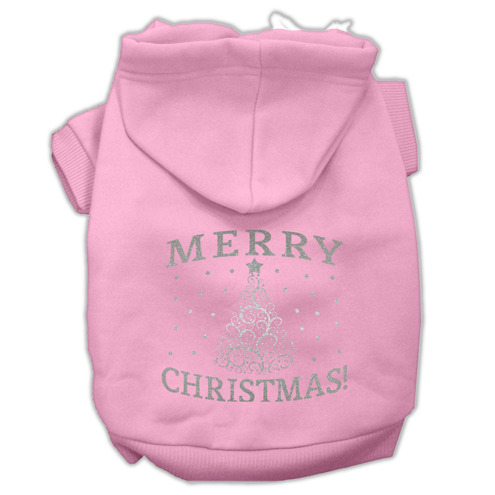 A cozy Christmas hoodie for dogs and cats featuring a shimmering Christmas tree design, perfect for festive occasions.