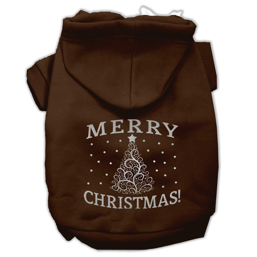 A cozy Christmas hoodie for dogs and cats featuring a shimmering Christmas tree design, perfect for festive occasions.