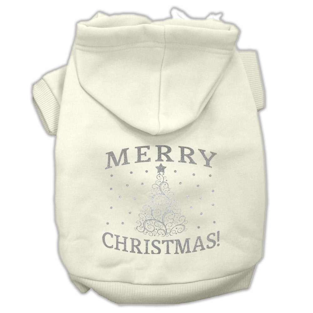A cozy Christmas hoodie for dogs and cats featuring a shimmering Christmas tree design, perfect for festive occasions.
