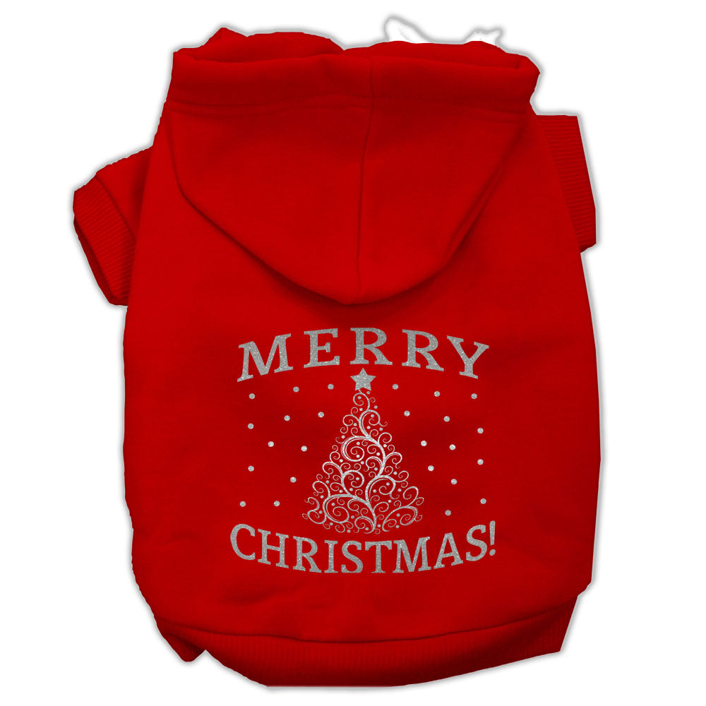 A cozy Christmas hoodie for dogs and cats featuring a shimmering Christmas tree design, perfect for festive occasions.