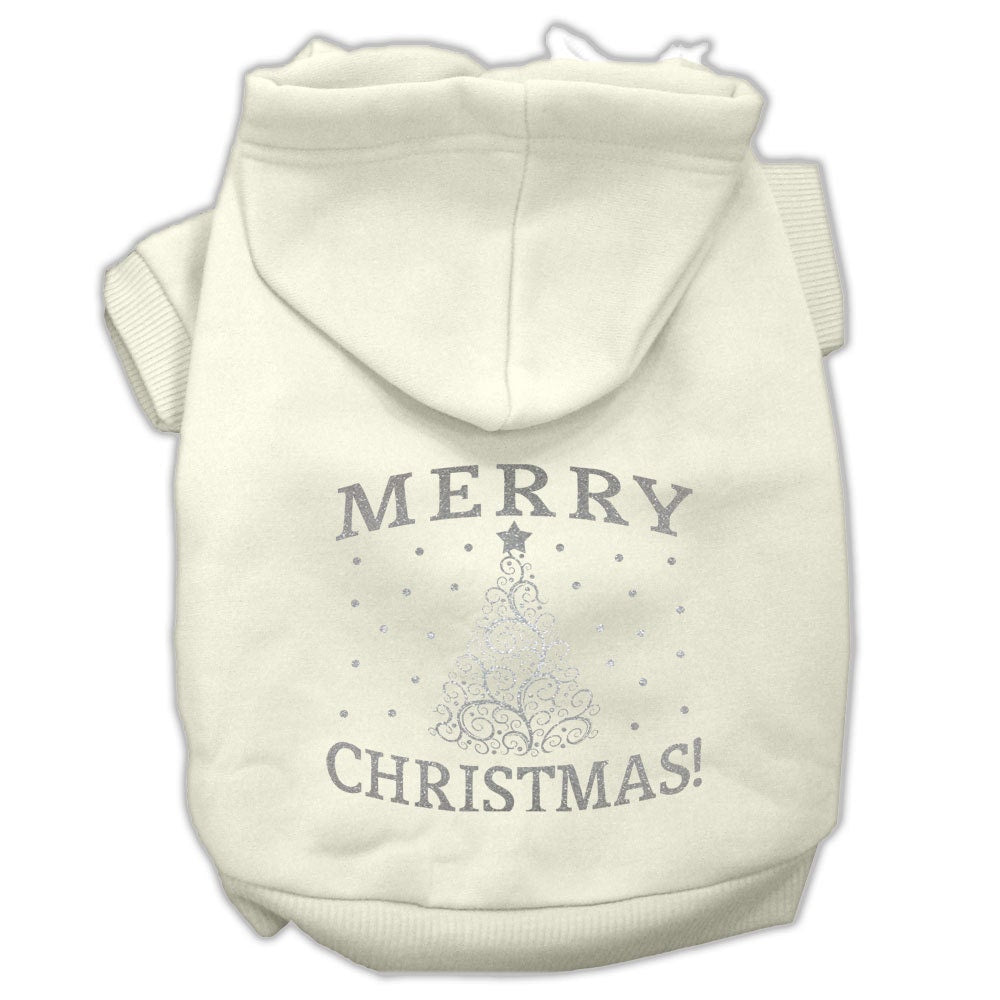 A cozy Christmas hoodie for dogs and cats featuring a shimmering Christmas tree design, perfect for festive occasions.