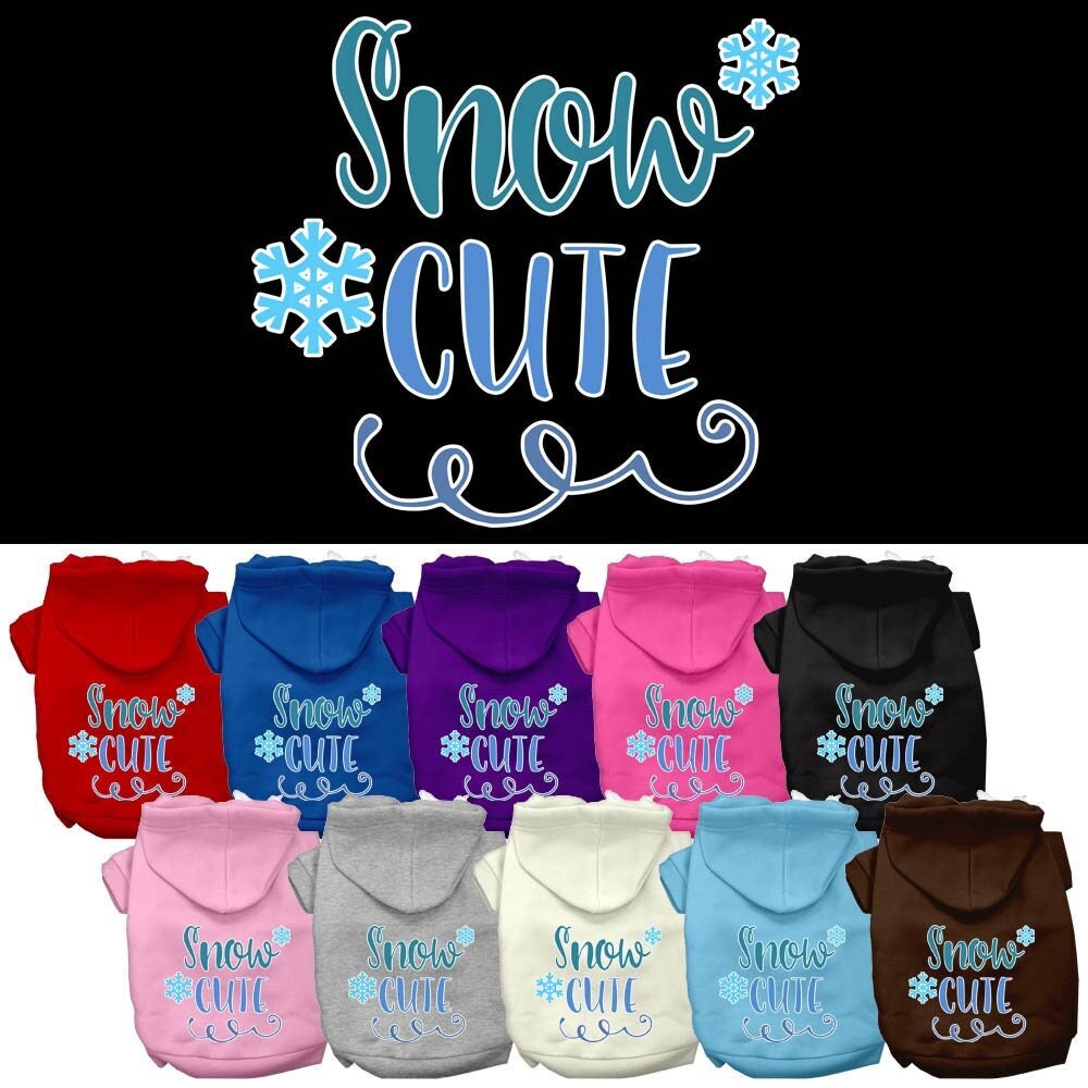 A cozy Christmas hoodie for pets, featuring the screen printed phrase 'Snow Cute', designed for dogs and cats.