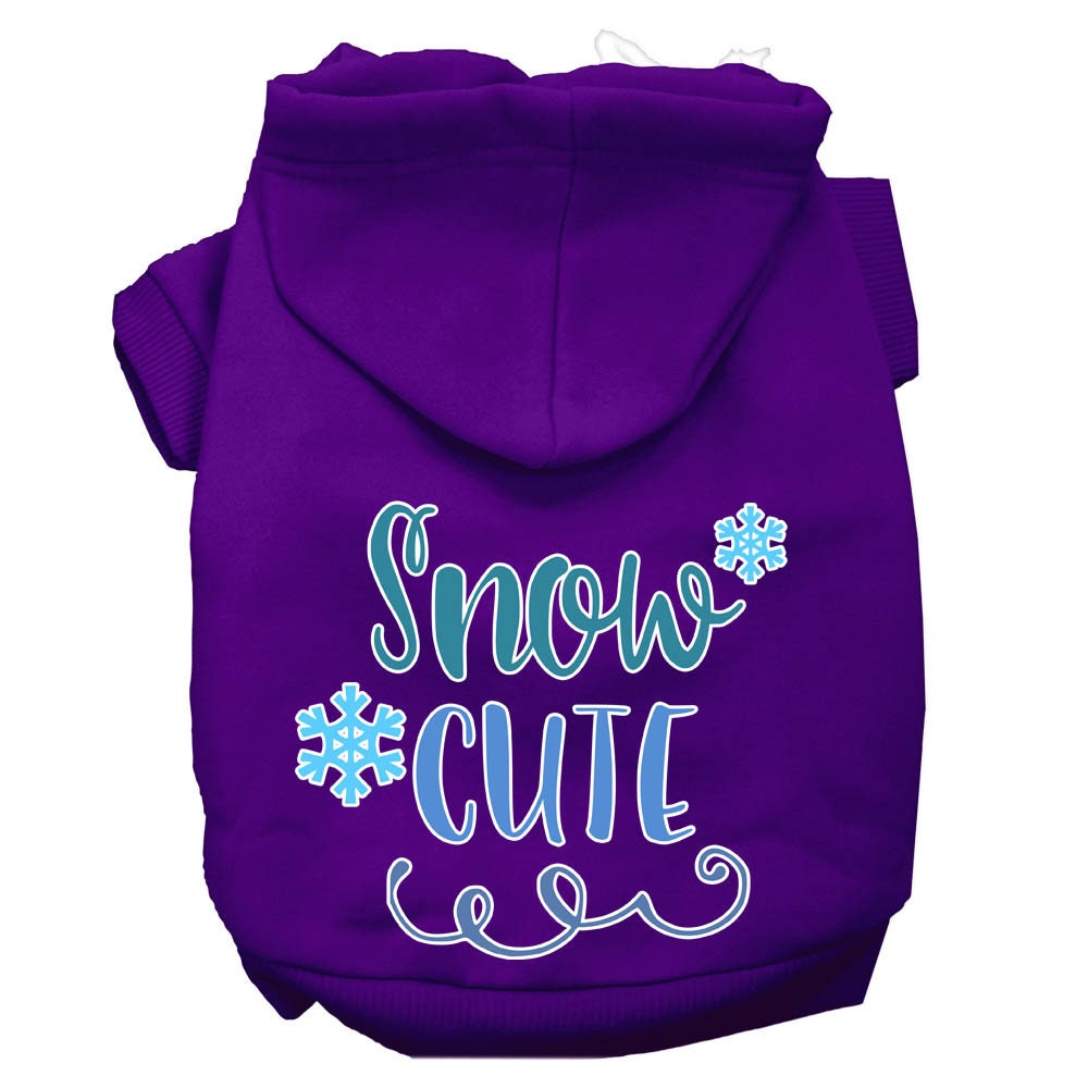 A cozy Christmas hoodie for pets, featuring the screen printed phrase 'Snow Cute', designed for dogs and cats.