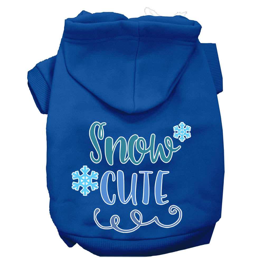 A cozy Christmas hoodie for pets, featuring the screen printed phrase 'Snow Cute', designed for dogs and cats.