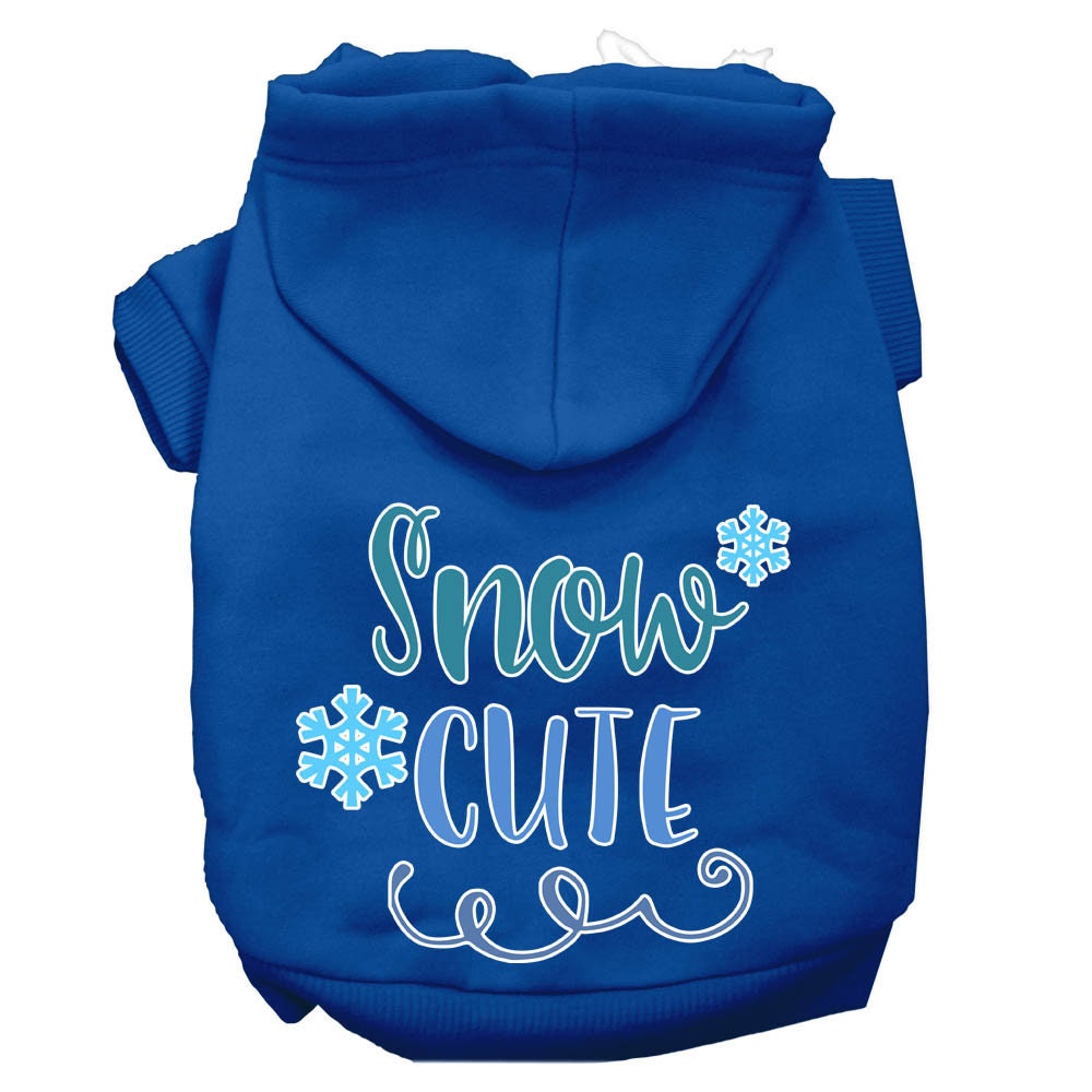 A cozy Christmas hoodie for pets, featuring the screen printed phrase 'Snow Cute', designed for dogs and cats.