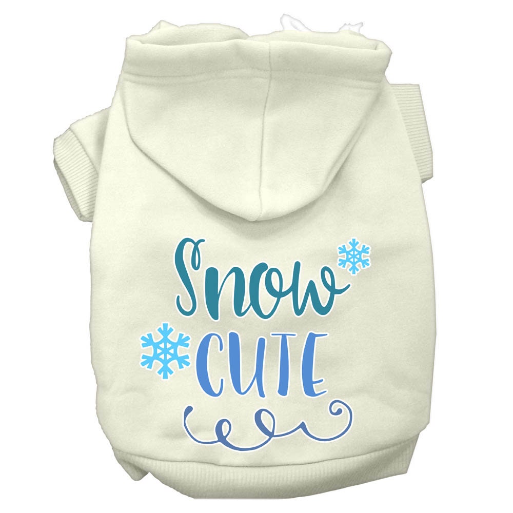 A cozy Christmas hoodie for pets, featuring the screen printed phrase 'Snow Cute', designed for dogs and cats.