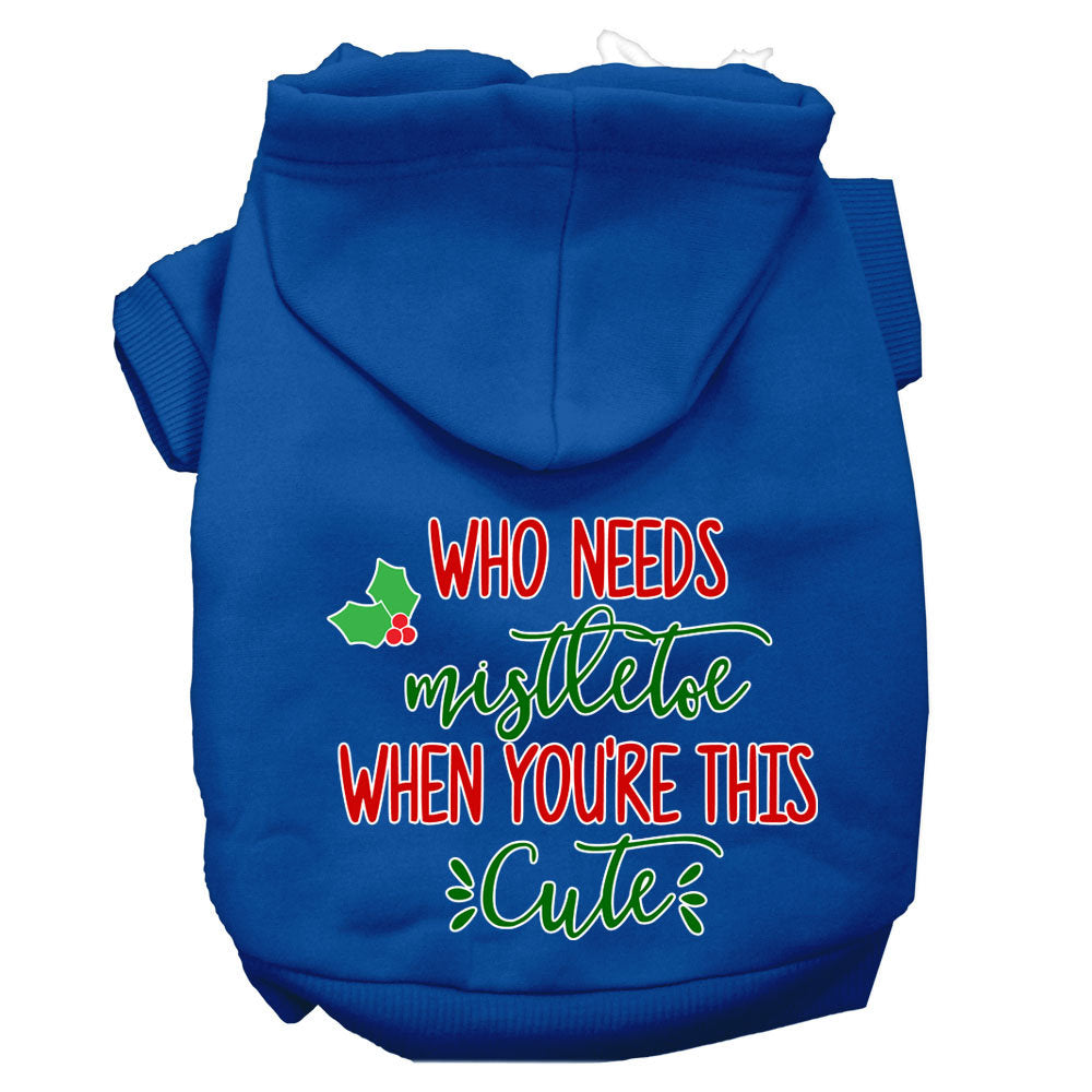 Christmas Pet Dog & Cat Hoodie with 'Who Needs Mistletoe' print, featuring a soft fabric and convenient leash access hole.