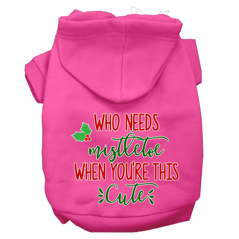 Christmas Pet Dog & Cat Hoodie with 'Who Needs Mistletoe' print, featuring a soft fabric and convenient leash access hole.