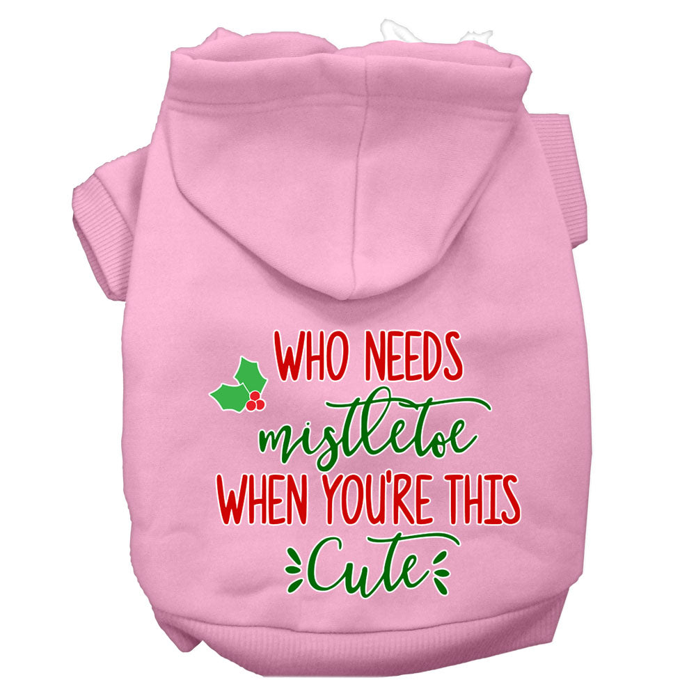 Christmas Pet Dog & Cat Hoodie with 'Who Needs Mistletoe' print, featuring a soft fabric and convenient leash access hole.