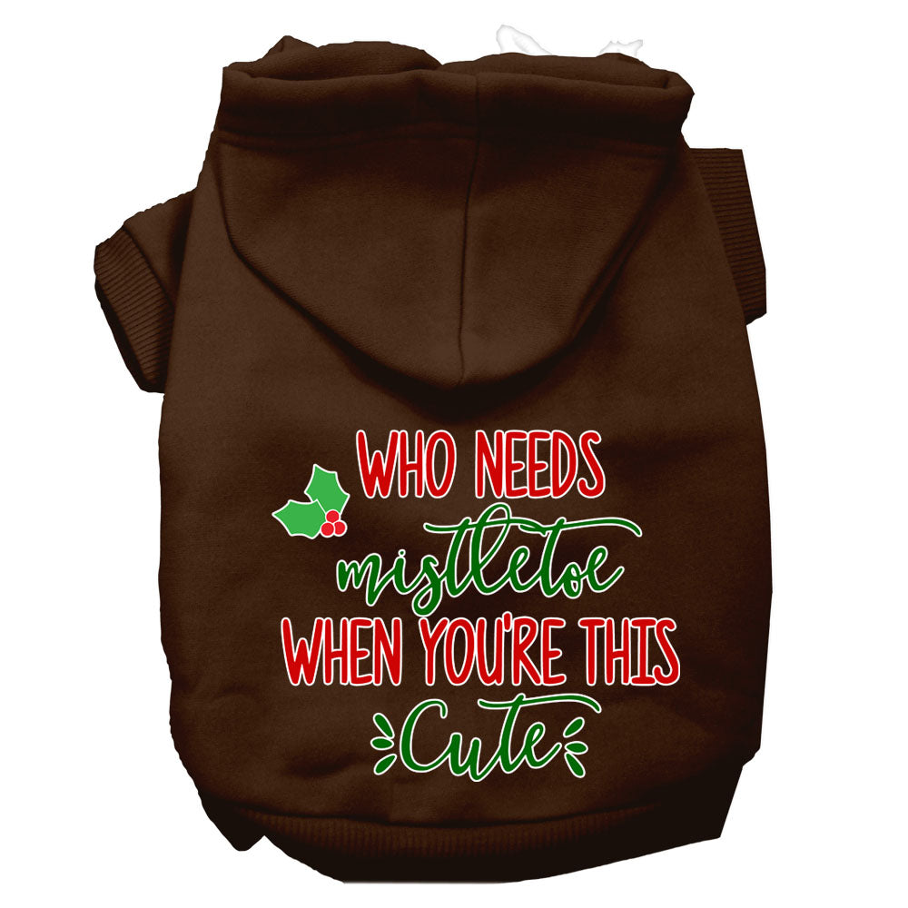 Christmas Pet Dog & Cat Hoodie with 'Who Needs Mistletoe' print, featuring a soft fabric and convenient leash access hole.