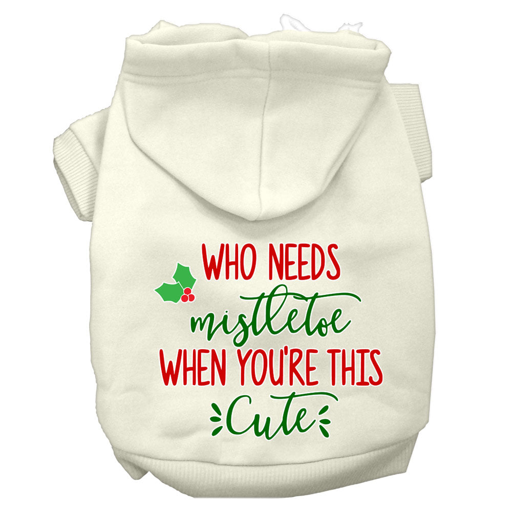 Christmas Pet Dog & Cat Hoodie with 'Who Needs Mistletoe' print, featuring a soft fabric and convenient leash access hole.