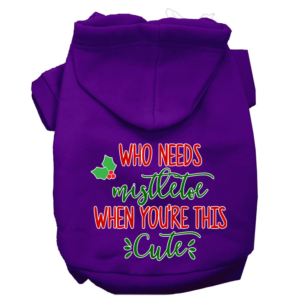 Christmas Pet Dog & Cat Hoodie with 'Who Needs Mistletoe' print, featuring a soft fabric and convenient leash access hole.