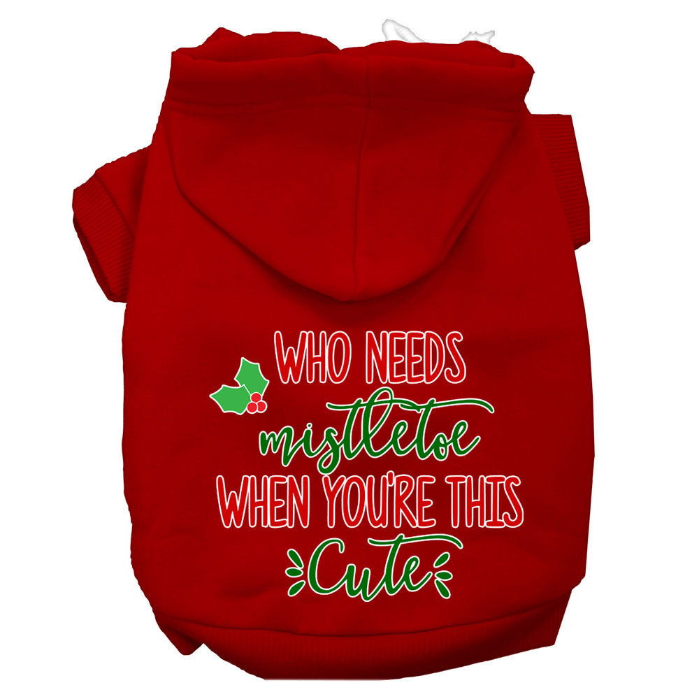 Christmas Pet Dog & Cat Hoodie with 'Who Needs Mistletoe' print, featuring a soft fabric and convenient leash access hole.