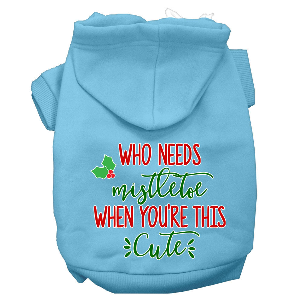 Christmas Pet Dog & Cat Hoodie with 'Who Needs Mistletoe' print, featuring a soft fabric and convenient leash access hole.