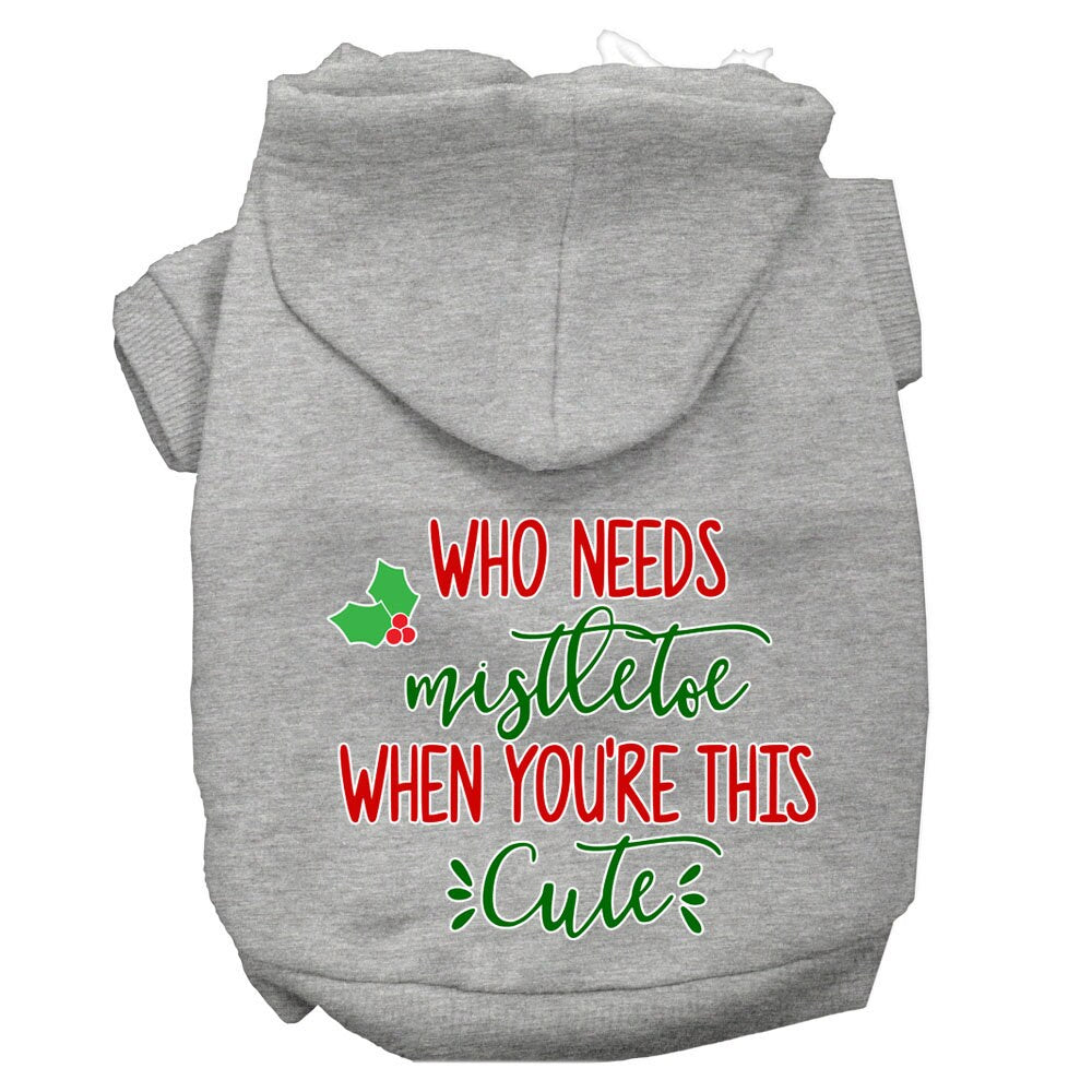 Christmas Pet Dog & Cat Hoodie with 'Who Needs Mistletoe' print, featuring a soft fabric and convenient leash access hole.