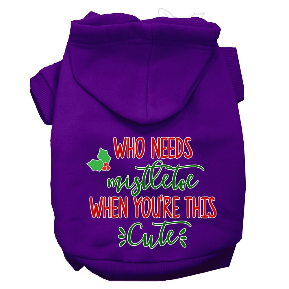 Christmas Pet Dog & Cat Hoodie with 'Who Needs Mistletoe' print, featuring a soft fabric and convenient leash access hole.