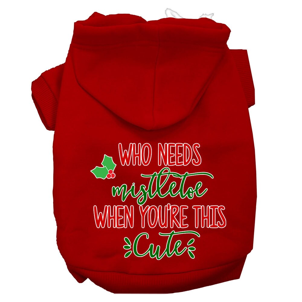 Christmas Pet Dog & Cat Hoodie with 'Who Needs Mistletoe' print, featuring a soft fabric and convenient leash access hole.
