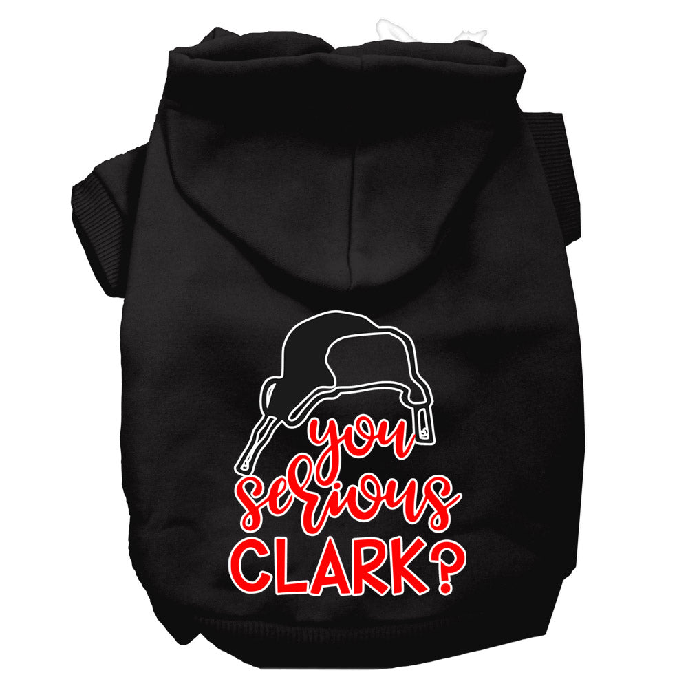 Christmas pet hoodie for dogs and cats with 'You Serious Clark?' printed design, showcasing a cozy and festive style.