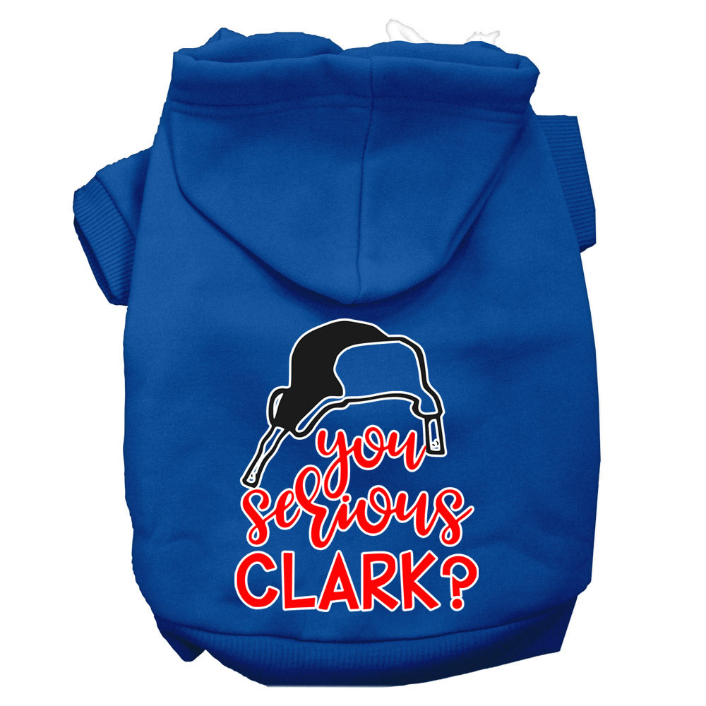 Christmas pet hoodie for dogs and cats with 'You Serious Clark?' printed design, showcasing a cozy and festive style.