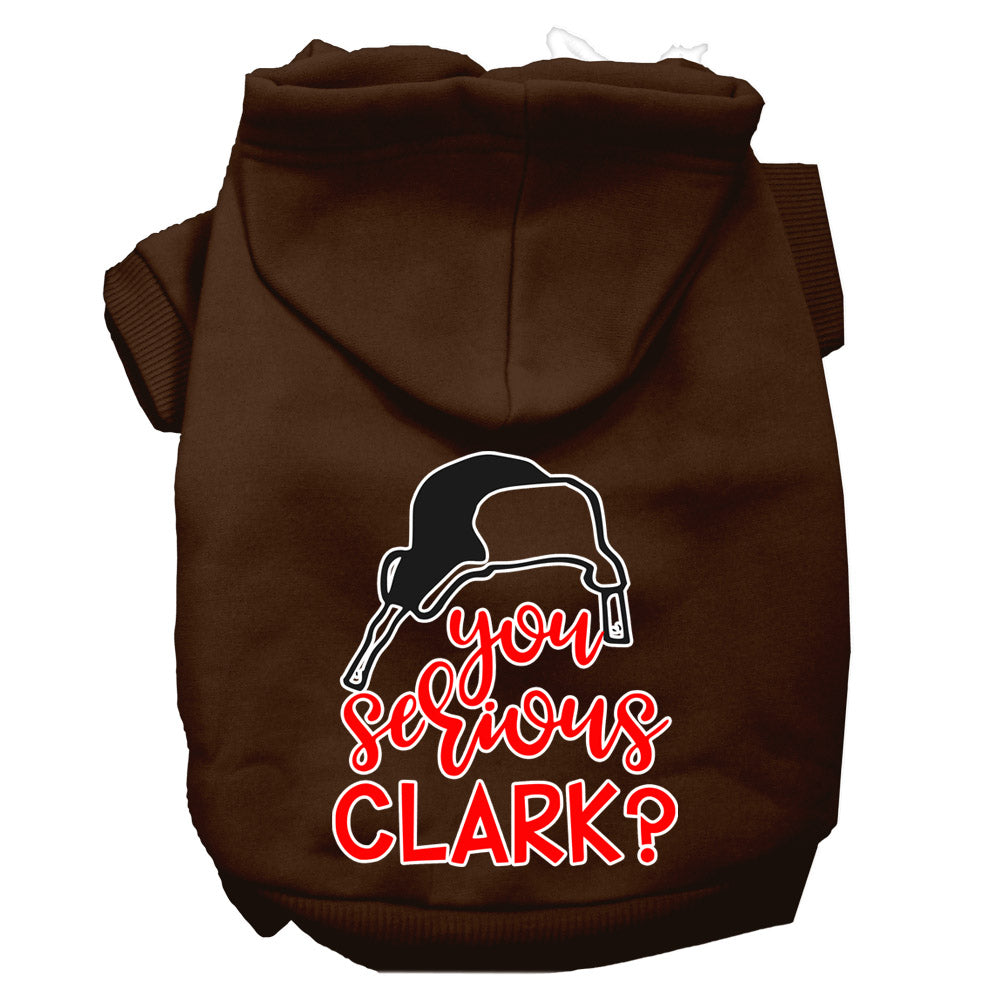 Christmas pet hoodie for dogs and cats with 'You Serious Clark?' printed design, showcasing a cozy and festive style.