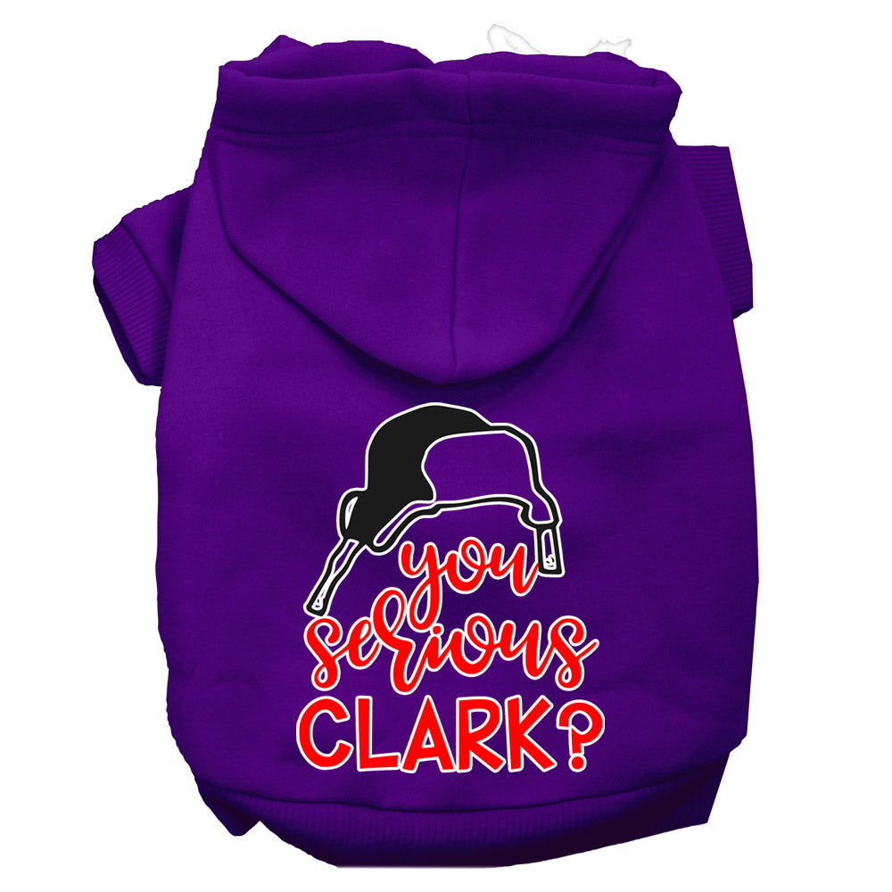 Christmas pet hoodie for dogs and cats with 'You Serious Clark?' printed design, showcasing a cozy and festive style.