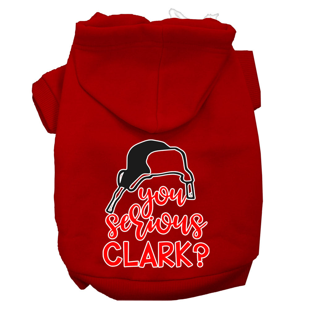 Christmas pet hoodie for dogs and cats with 'You Serious Clark?' printed design, showcasing a cozy and festive style.