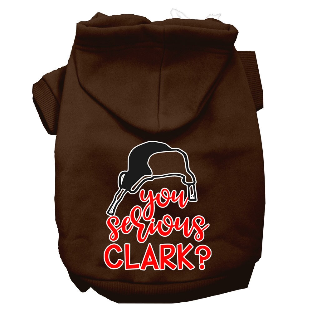 Christmas pet hoodie for dogs and cats with 'You Serious Clark?' printed design, showcasing a cozy and festive style.