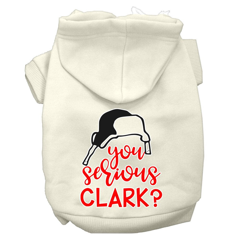 Christmas pet hoodie for dogs and cats with 'You Serious Clark?' printed design, showcasing a cozy and festive style.
