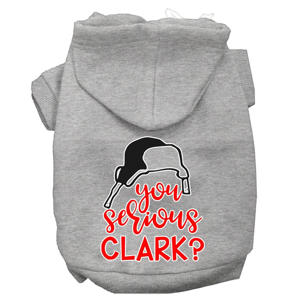 Christmas pet hoodie for dogs and cats with 'You Serious Clark?' printed design, showcasing a cozy and festive style.