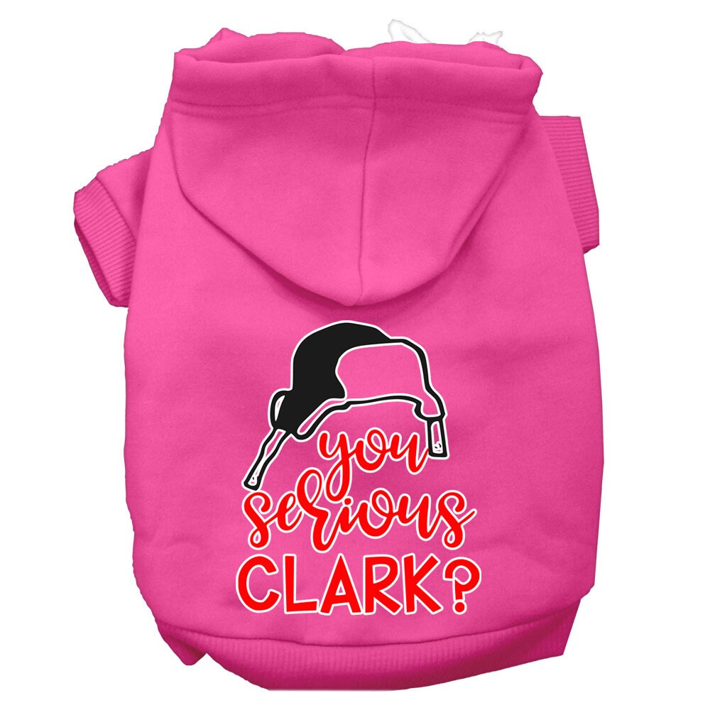 Christmas pet hoodie for dogs and cats with 'You Serious Clark?' printed design, showcasing a cozy and festive style.