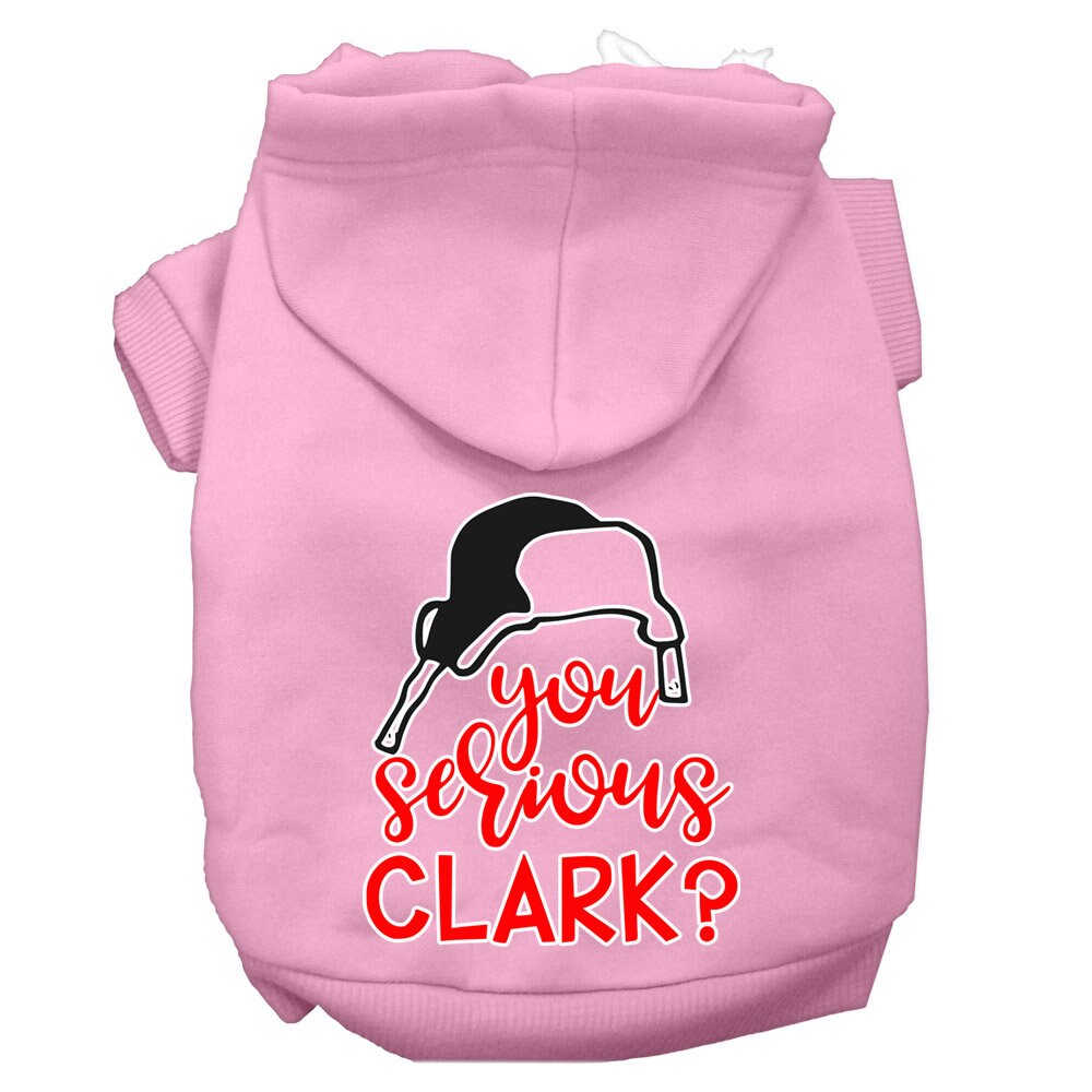 Christmas pet hoodie for dogs and cats with 'You Serious Clark?' printed design, showcasing a cozy and festive style.