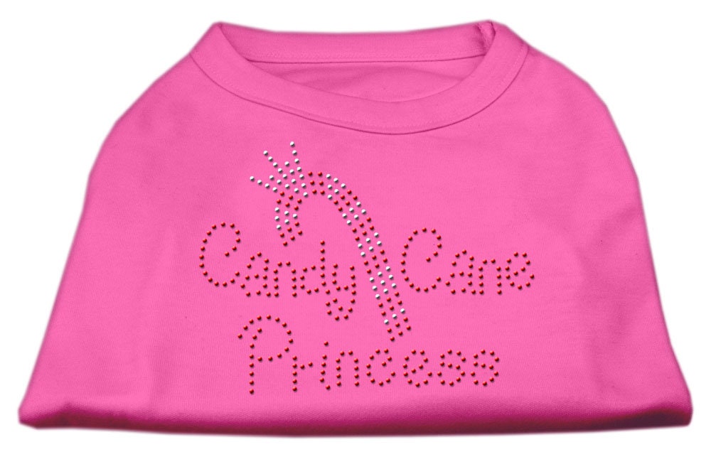 A festive Christmas shirt for dogs and cats featuring rhinestone embellishments, designed with a 'Candy Cane Princess' theme, perfect for holiday celebrations.