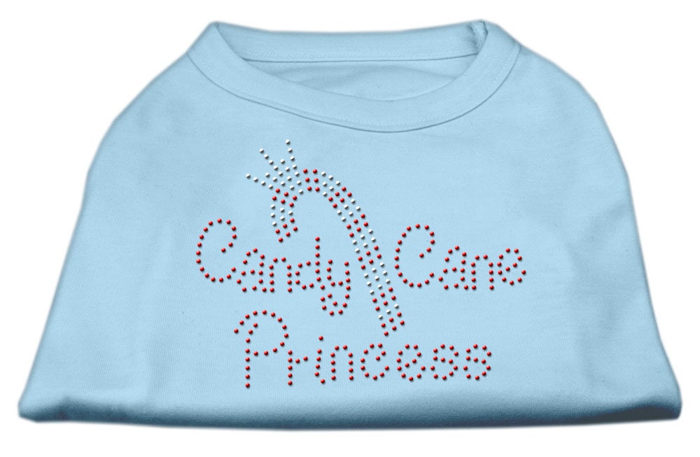 A festive Christmas shirt for dogs and cats featuring rhinestone embellishments, designed with a 'Candy Cane Princess' theme, perfect for holiday celebrations.