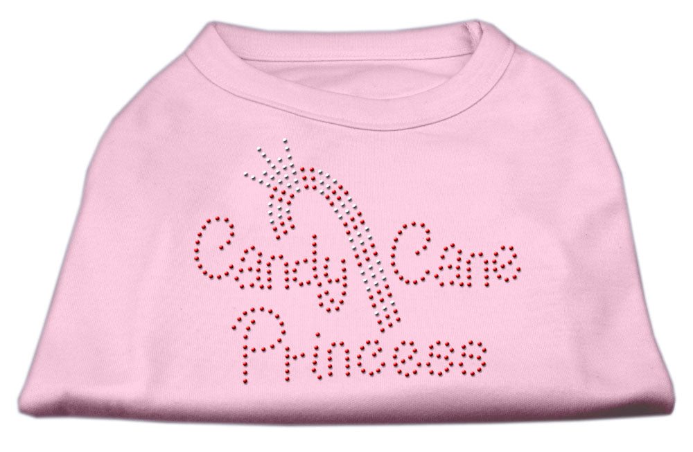 A festive Christmas shirt for dogs and cats featuring rhinestone embellishments, designed with a 'Candy Cane Princess' theme, perfect for holiday celebrations.