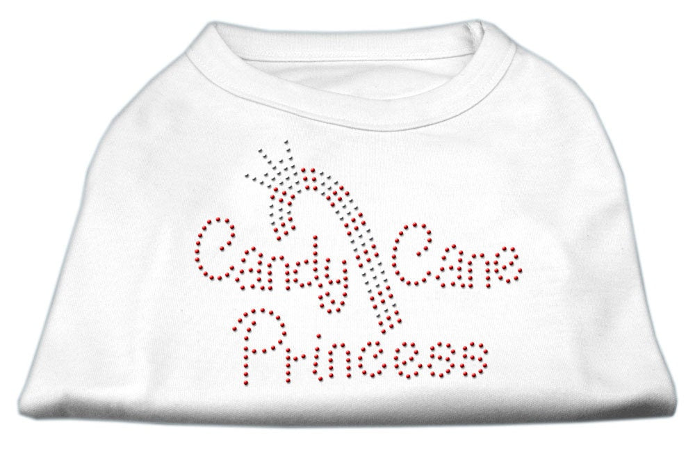 A festive Christmas shirt for dogs and cats featuring rhinestone embellishments, designed with a 'Candy Cane Princess' theme, perfect for holiday celebrations.