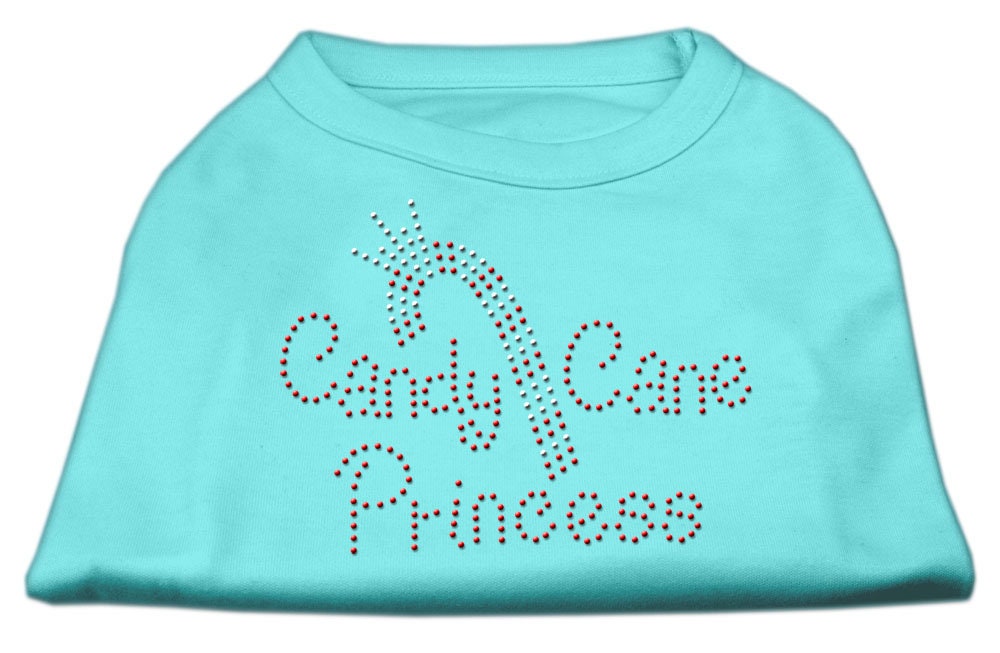 A festive Christmas shirt for dogs and cats featuring rhinestone embellishments, designed with a 'Candy Cane Princess' theme, perfect for holiday celebrations.