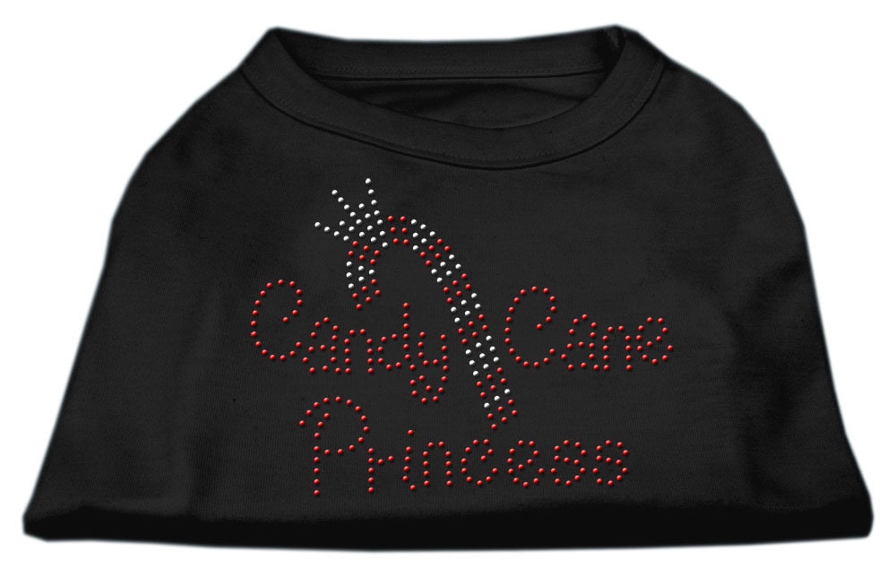 A festive Christmas shirt for dogs and cats featuring rhinestone embellishments, designed with a 'Candy Cane Princess' theme, perfect for holiday celebrations.