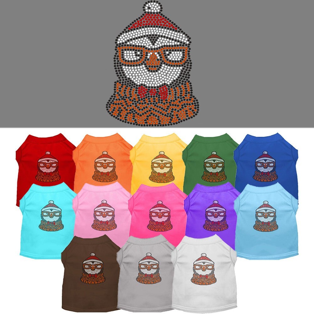 A festive Christmas shirt for pets featuring a rhinestone hipster penguin design, made from soft cotton and polyester blend.