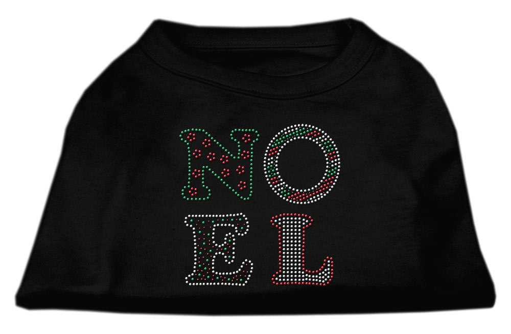 A festive Christmas shirt for dogs and cats featuring rhinestones spelling 'Noel', showcasing a soft fabric blend in a vibrant design.