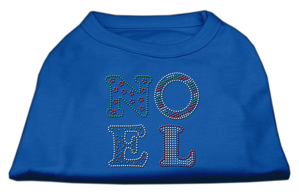 A festive Christmas shirt for dogs and cats featuring rhinestones spelling 'Noel', showcasing a soft fabric blend in a vibrant design.